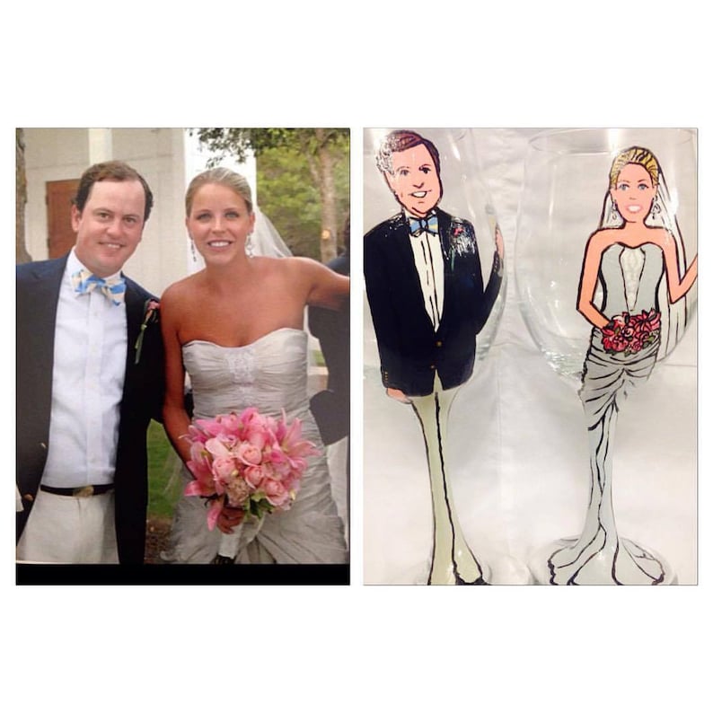 Set of TWO Custom Painted Wine Glass Portrait / Caricature ...