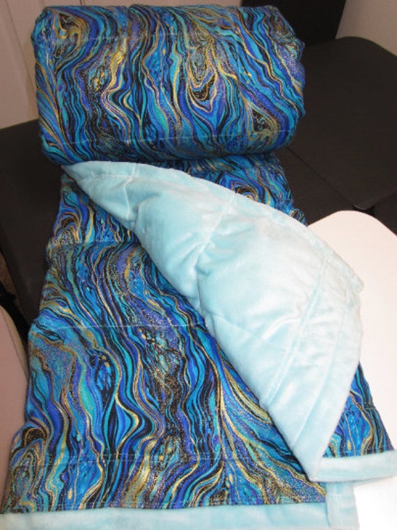 Weighted Blanket Anxiety Relief Insomnia Free Embroidery Birthday Gift. Utopia Metallic BLUE MARBLE
