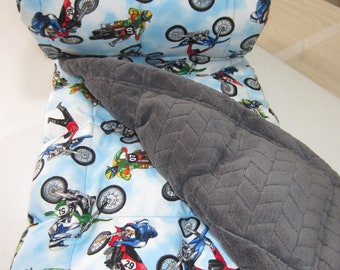 Weighted Blanket Child, Anxiety Relief, Insomnia, Free Embroidery, Birthday Gift. Dirt Bike