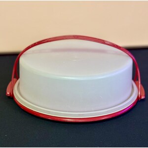 Portatartas redondo Tupperware vintage con base roja y asa 1241 1242