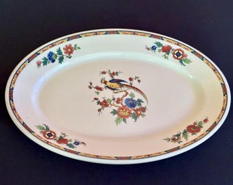 Plato ovalado de cerámica Syracuse China Bird of Paradise, vajilla vintage para restaurante.