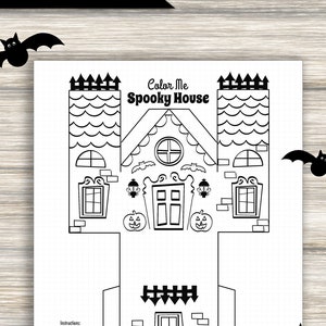 Kids Halloween Activity: Coloring, Halloween, house, spooky house, haunted house, coloring page, cut out, foldable, instant download