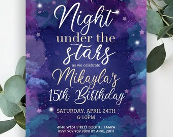 Night Under the Stars Birthday Invitation: Galaxy Theme (Digital File)