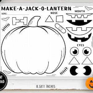 Halloween Pumpkin Craft Printable -  make a jack o lantern, cut and color, cut and paste, activity, kids crafts, coloring craft, school