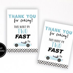 Race Car Favor Tag Printable Download: &quot;BLUE RACE CAR&quot; blue race car party, race car birthday, party supplies, two fast, thank you tags