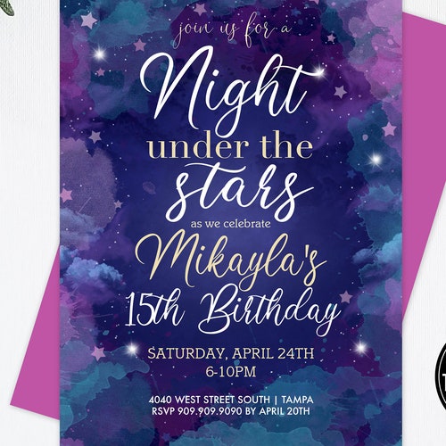A Night Under the Stars Invitation Printable Birthday - Etsy