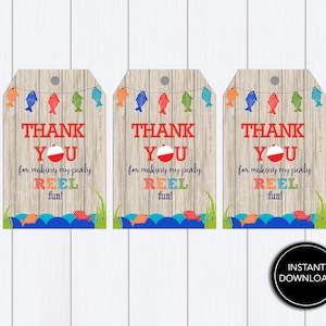 Ofishally One Favor Tag Printable Download: &quot;FISH FAVOR TAG&quot; the big one, first birthday, party, fishing, favor tag, treat tags