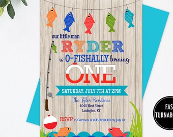 Ofishally One Invitation Printable: "FISH BIRTHDAY" first birthday, fishing, o-fishally one, boy birthday, party supplies, printable