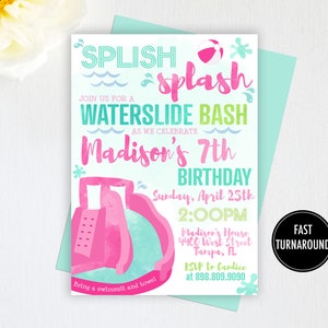 Waterslide Birthday Invitation Printable: "PINK WATERSLIDE INVITATION" waterslide bounce house, splish splash, summer birthday invite