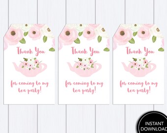 Tea Party Favor Tags: Pink Floral Printable (Digital Download)