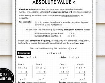 Solving Inequalities with Absolute Value Notes: Algebra Math Help (Digital Download)