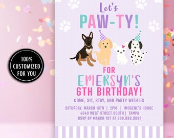 Adopt a Pet Birthday Invitation: Let's Pawty Invite (Digital File)