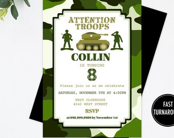 Camo Army Birthday Invitation: Military Tank Party (Digital File)