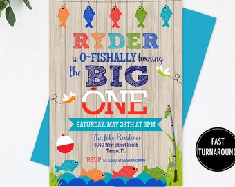 The Big One Invitation Printable: "FISH BIRTHDAY" fishing birthday, ofishally one, boy first birthday, party supplies, printable