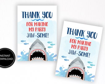 Shark Birthday Favor Tag Printable: "SHARK FAVOR TAG" thanks for making my party jawsome, shark birthday, pool party favor tag, download