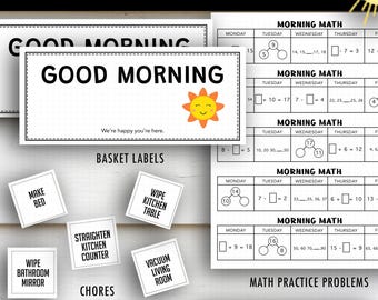 Summer Learning Kit: Math, Writing, Chores - Printable Morning Basket (PDF Download