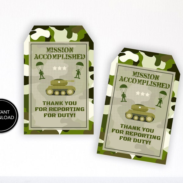 Army Birthday Favor Tag Printable: "ARMY PARTY FAVORS" camouflage, call of duty, halo, military birthday, party favor tag, download