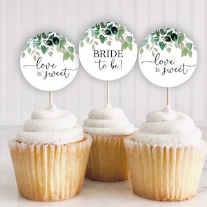 Ivy Bridal Shower Cupcake Toppers: &quot;IVY CUPCAKE TOPPER&quot; eucalyptus, wedding shower, greenery, leaves, cupcake topper, printable, download