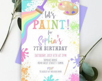 Art Party Invitation: "LETS PAINT INVITATION" art birthday invite, paint party, artsy, arts and crafts party, paint birthday