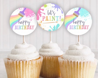 Art Party Cupcake Topper Printable: "PAINT CUPCAKE TOPPER" artsy, art birthday, painting, cupcake decoration, paintbrush, download