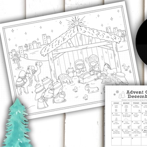 Nativity Coloring - kids advent calendar, christmas coloring, kids christmas activity printable, Christmas count down, three kings, download