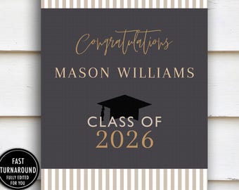 Mocha Stripe Graduation Sign Printable: 18x24, striped, masculine, grad party signage