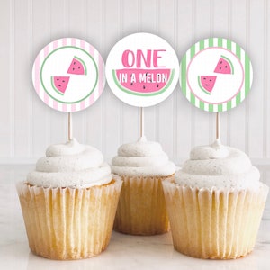 Watermelon Cupcake Topper Printable: "melon CUPCAKE Topper" One in a Melon Cupcake Toppers ...