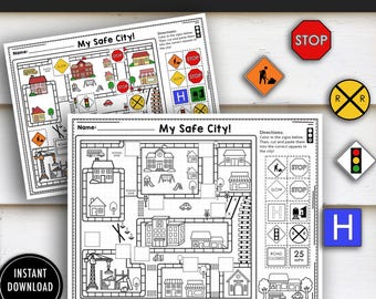 Street Signs Practice Cut and Paste: "TRAFFIC SIGNS" coloring, street safety, preschool, prek, street signs match, printable