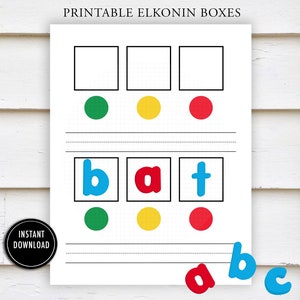Letter practice worksheets printable - "ELKONIN BOXES" phonics, kindergarten prep, learn to read, letter sounds, download