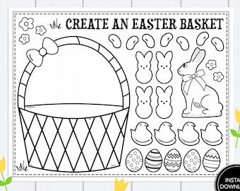 Kids Easter Craft Printable - "EASTER EGG COLORING" Easter cut and paste, easter basket, kids Easter activities, printable, download