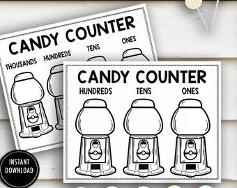 Gumball Candy Themed Place Value Charts | Printable Math  Charts | Ones Tens Hundreds | Ones Tens Hundreds Thousands