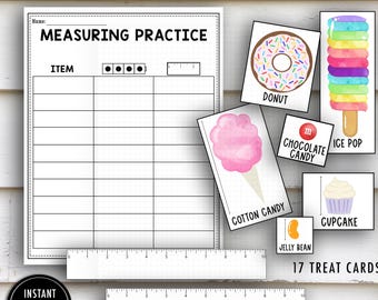 Measurement Practice Center Printable - ruler practice, printable ruler, sweet treats, measure cards, worksheets, activities