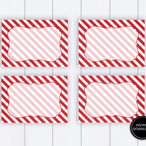 Red White Stripe Tent Cards: "GINGERBREAD TENT CARDS" candy cane stripe, christmas place cards, food labels, christmas party, download