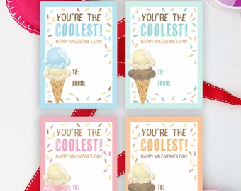 Ice Cream Valentine Printable: "VALENTINES EXCHANGE" ice cream cone, class, kids, valentines, valentine's, favor, cards