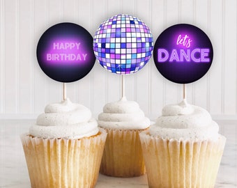 Disco Ball Cupcake Topper Printable: "DISCO CUPCAKE TOPPER" dance party cupcake toppers, night birthday, let's dance, cupcake download