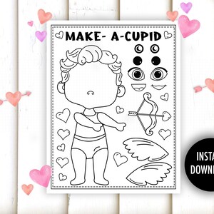 Valentine Cut and Paste Printable - &quot;VALENTINE CRAFTS&quot; cupid, coloring, kids valentines activity, cupid cut out, love craft, preschool