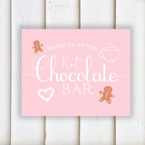 Pink Hot Chocoate Bar Sign Printable download: "HOT COCOA BAR" gingerbread, cocoa and cookies, candy cane, heart, hot cocoa sign, 8x10,