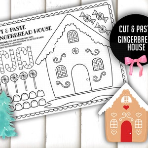 Christmas Craft Printable - "GINGERBREAD HOUSE CRAFT" kids table, coloring, gingerbread house, cut out, cut and paste, elf ideas