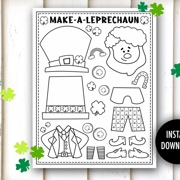 St. Patrick's Cut and Paste Printable - "ST. PATRICKS CRAFTS" leprechaun craft, kids st patricks day, cut and color, leprechaun, preschool
