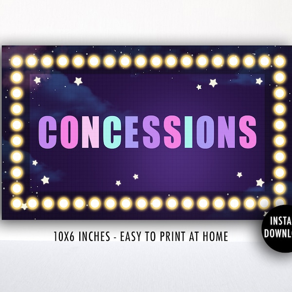 Concessions Sign Movie Night Printable Download: "MOVIE PARTY SIGN" movie party, movie birthday, party supplies, tween, concession stand