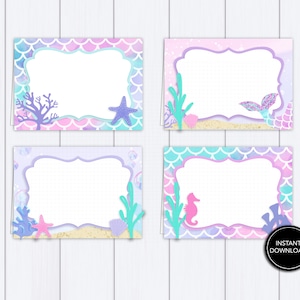 Mermaid Tent Cards Printable: "MERMAID FOOD CARDS" mermaid party, food labels, seahorse, seaweed, under the sea, underwater, download