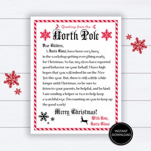 Elf Letter Printable - "FROM SANTA LETTER" from the north pole, Christmas, elf arrival letter, nice list, kids, activities, download