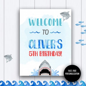 Shark Party Welcome Sign Printable: shark birthday, shark party signage, shark pool party, shark party ideas, download