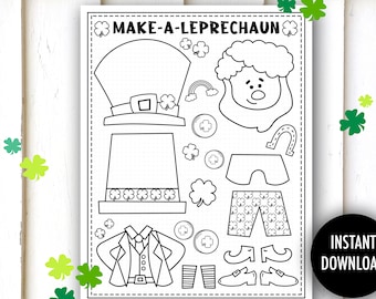 St. Patrick&#39;s Cut and Paste Printable - &quot;ST. PATRICKS CRAFTS&quot; leprechaun craft, kids st patricks day, cut and color, leprechaun, preschool