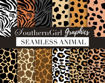 Seamless Animal Pattern Digital Paper: "ANIMAL PATTERNS" with zebra print, leopard print, cheetah print, giraffe print, black and white