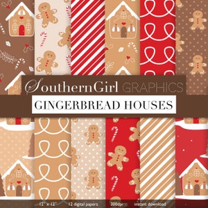 Gingerbread House Digital paper - "GINGERBREAD" gingerbread men, icing, gingerbread decorating, red, tan, patterns for crafts, cards