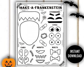 Halloween Craft Printable -  make a frankenstein, cut and color, cut and paste, activity, kids halloween crafts, coloring craft, school