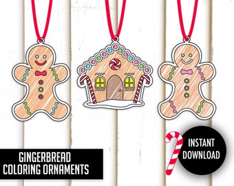 Christmas Coloring Printable Ornaments- cut and color, gingerbread house, gingerbread man, christmas coloring, elf activities