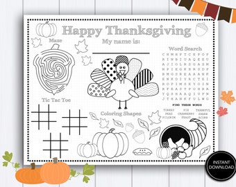 Thanksgiving Kids Activity Placemat – Printable Coloring Page (Digital Download)