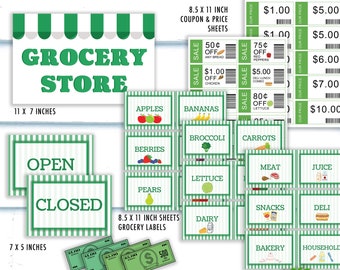 Grocery Store Pretend Play Printable Bundle: "MARKET PLAY" pretend store, prek, role play, classroom, market stand play set, download
